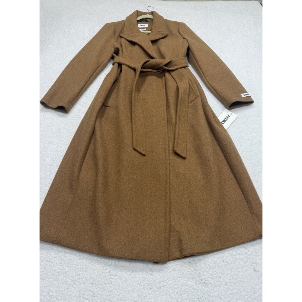 DKNY Wrap Long Trench Coat Women Brown Belted Cozy Preppy Holiday Size XL NWT